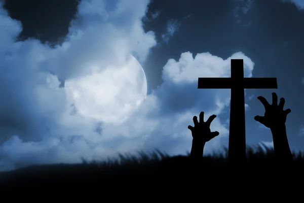 Zombie hand coming out of his grave — Stock Photo, Image