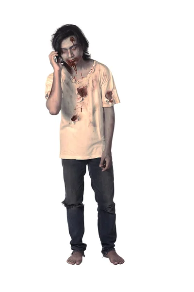 可怕的男性僵尸谈通过手机 — 图库照片