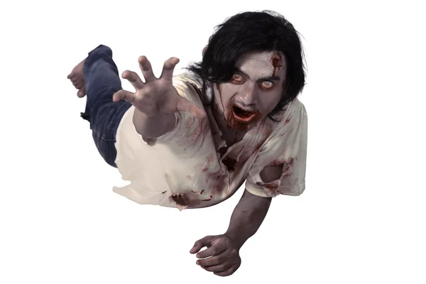 Manliga zombie hukande på golvet — Stockfoto
