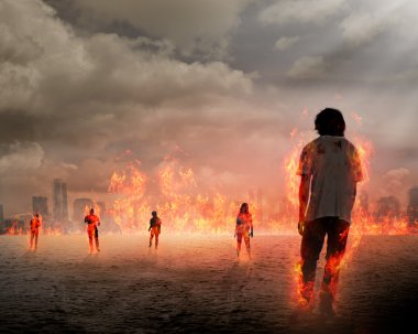 Zombi grup elde yanık
