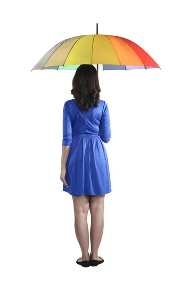 Retrovisore di donna che tiene ombrello colorato — Foto Stock