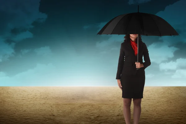 Business Person Hold Umbrella On Desert — Stock Photo, Image