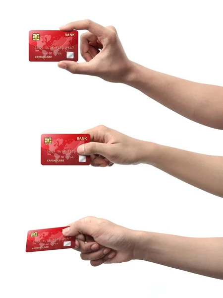Recolha de cartão de crédito de mão — Fotografia de Stock