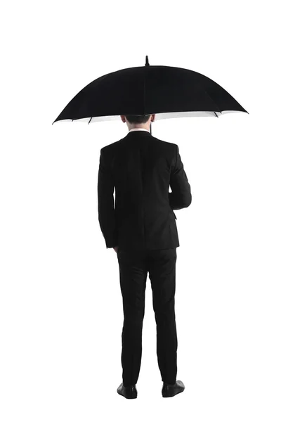 Back view business man standing holding umbrella — Stock Photo, Image