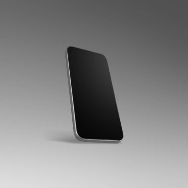 Gri arka planda boş ekranlı bir cep telefonu. Model için boş telefon ekranı ya da kopyala