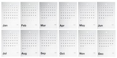 Takvim planı, yılın on iki ayı boyunca beyaz bir arkaplanda izole edilmiş. Zaman ya da plan kavramı