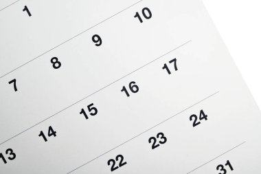 Takvimdeki tarihin yakın görüntüsü. Zaman ya da plan kavramı