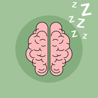 Yeşil bir çemberin içindeki pembe beyin uyku ve dinlenme durumunu tanımlamak için Z harfi şekilli. Kolaj sanatı. Uyku kavramı