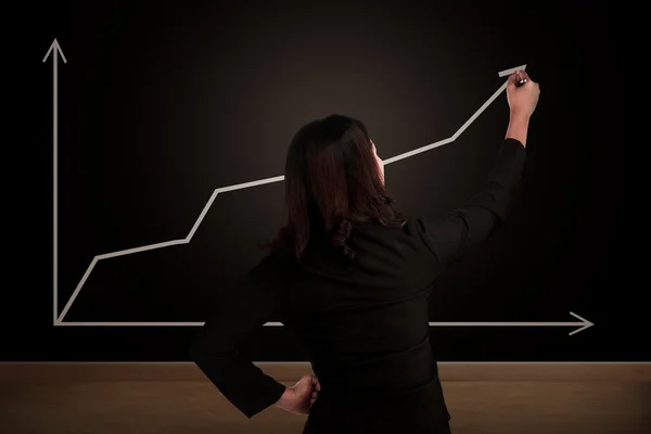 Business woman drawing increasing chart on the chalk board — Stock Photo, Image