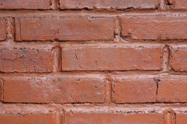 Kırmızı duvarın yakın görüntüsü. Tuğla bir duvarın soyut deseni. Modelleme. Uzayı kopyala Duvar kağıdı veya doku arkaplanı