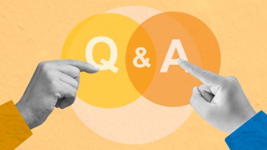 Soru ve cevap konsepti. İki el, biri 