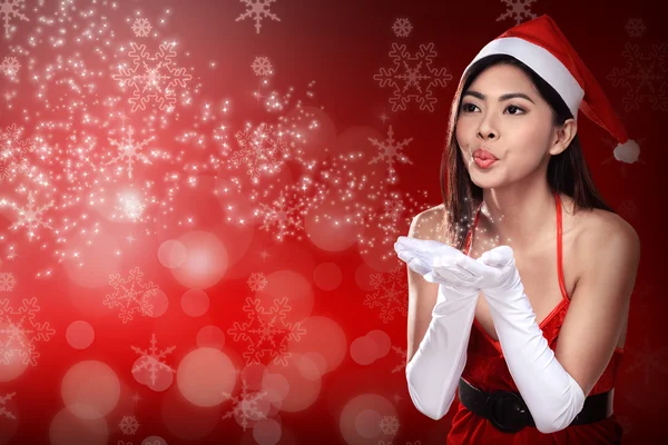 Noel Baba kostüm Asyalı kadın — Stok fotoğraf