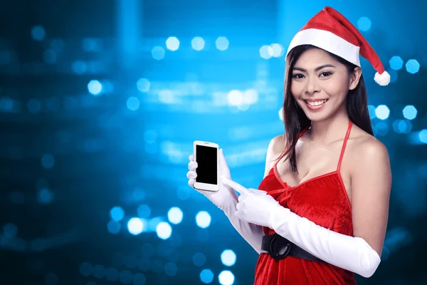 Donna asiatica in costume da Babbo Natale — Foto Stock