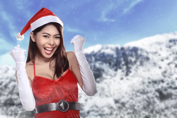 Asiatische Frau im Weihnachtsmann-Kostüm — Stockfoto