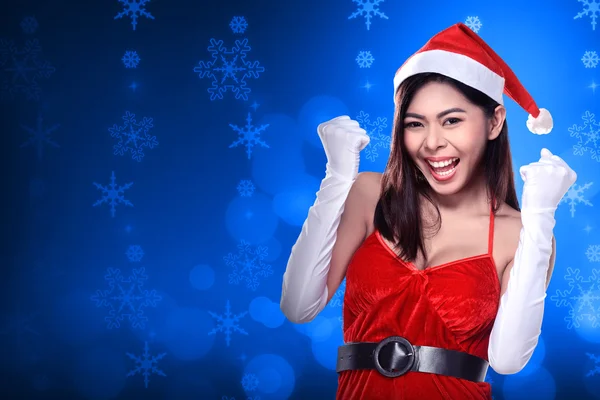 Asiatische Frau im Weihnachtsmann-Kostüm — Stockfoto