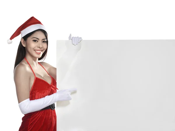 Asiatische Frau trägt Weihnachtsmann — Stockfoto