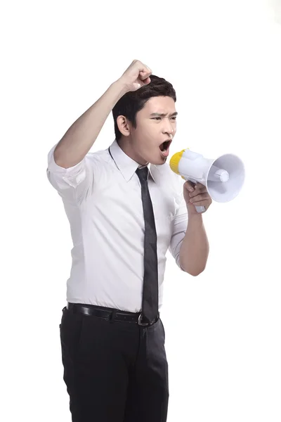 Asian businessman holding megaphone — Stock Photo, Image