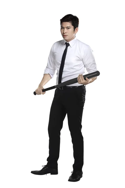 Asian businessman holding baseball bat — Stock Photo, Image