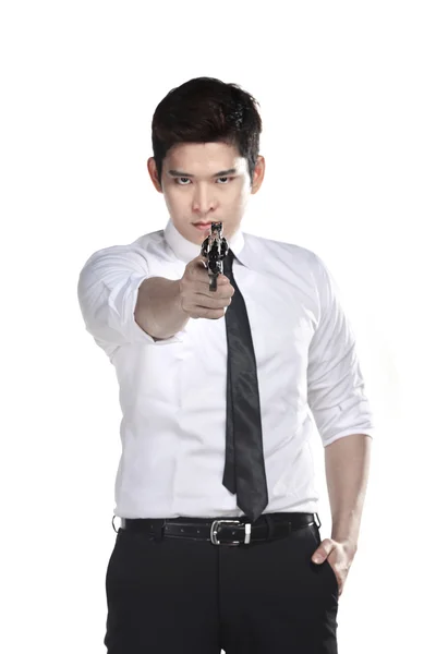 Srcret agent drží zbraň — Stock fotografie