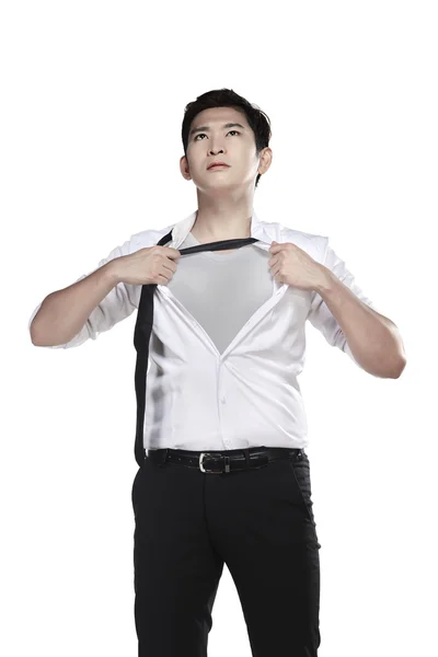 Asiático hombre de negocios abrir su camisa —  Fotos de Stock