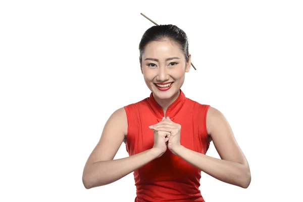 Aziatische vrouw in cheongsam jurk — Stockfoto