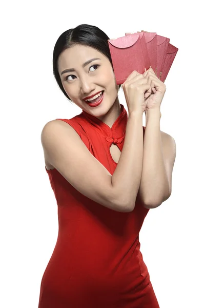 Asiatisk kvinna i cheongsam klänning — Stockfoto