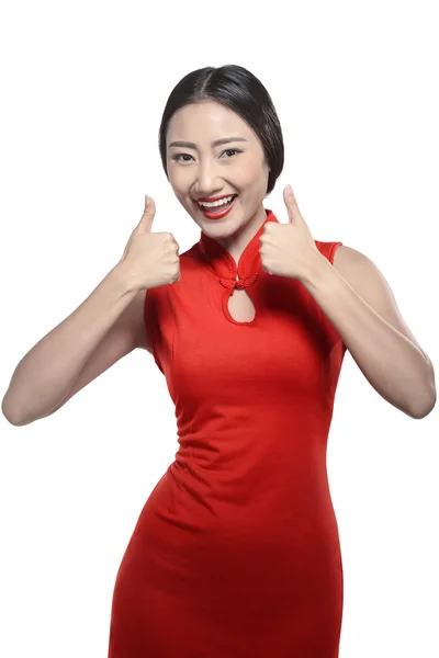 Chinese vrouw duimen opdagen — Stockfoto