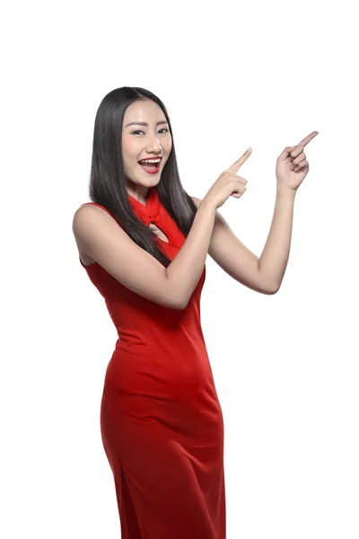 Chinese girl with fingers pointing up — Stock Photo, Image