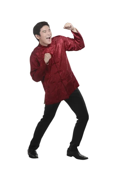 Šťastný čínský muž v obleku cheongsam — Stock fotografie