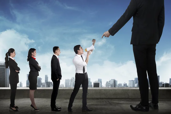 Business team with megaphone protest to the boss — Stock Photo, Image