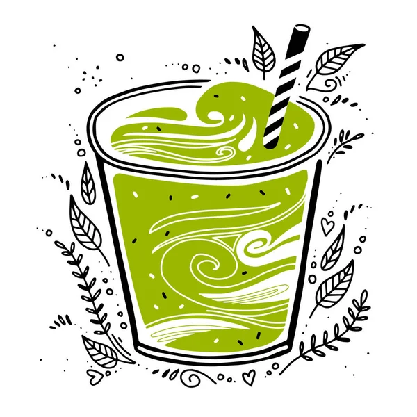 Smoothie friss. Detox turmix firka stílusban. vektor illusztráció fehér háttér reggelivel élelmiszer. zöld koktél. koncepció egészséges életmód — Stock Vector