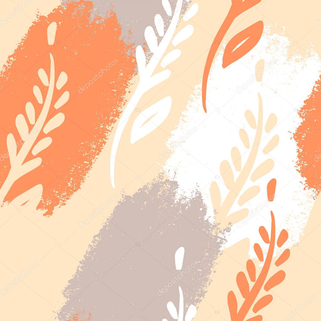 Wheat spikelets, vector seamless pattern. Autumn ornament in grunge style. Design on the theme of bakery products, flour, harvest. rye agro texture.