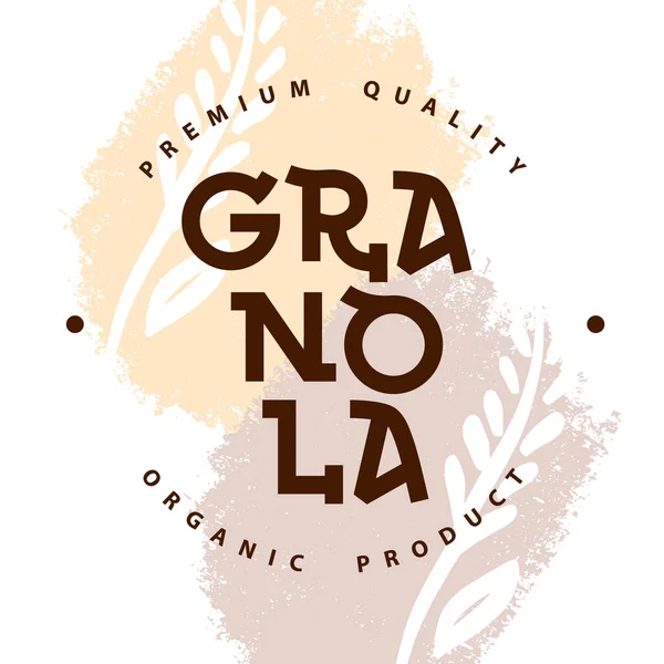 Verpackungsvorlage für Granola-Logo. Bio-Produkt Premium-Qualität. Schriftzug mit Stacheln. Geometrisches Logo für gesunde Lebensmittel für Verpackung, Etikett, Emblem — Stockvektor