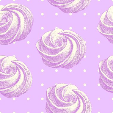 Yumuşak Fransız kreması, lokum ve zephyr içeren pürüzsüz bir desen. Grafik vintage retro tarzı vektör. Tatlı, tatlı kek, tatlı.