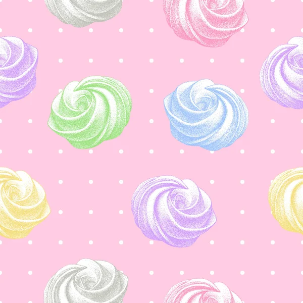 Αδιάλειπτη Μοτίβο Χρώμα Ευάερα Γαλλικά Cookies Μαρέγκες Twirls Marshmallow Zephyr — Διανυσματικό Αρχείο