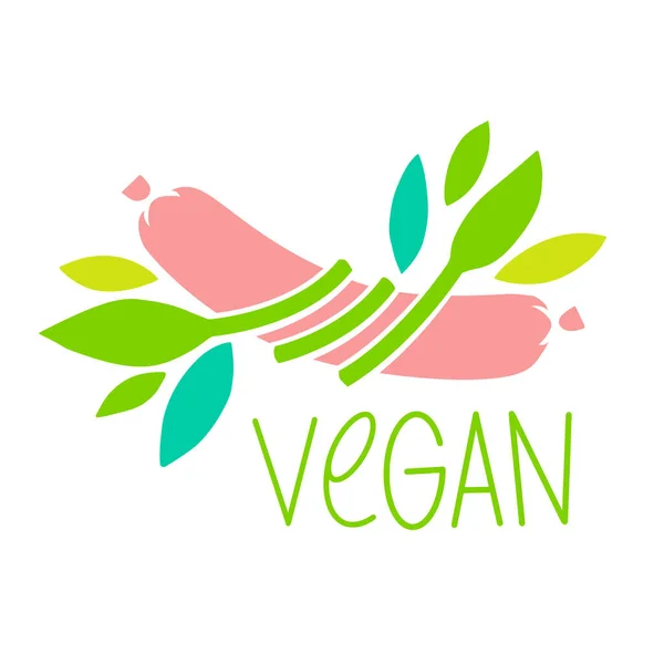 Concepto de carne vegetal. Producto vegano. Salchichas y hojas verdes aisladas sobre fondo blanco. Comida vegetariana orgánica natural. Ilustración vectorial. — Vector de stock