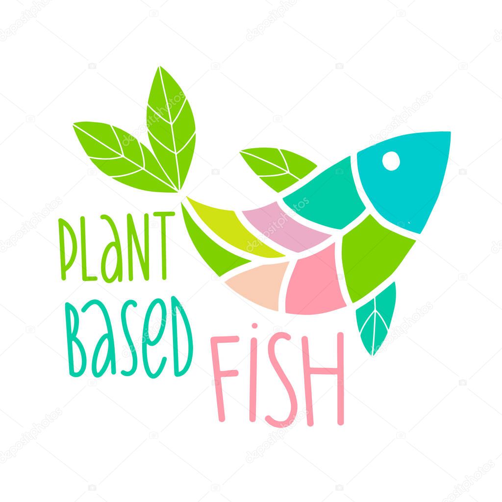 Plant based fish concept. Vegan product. fish fins in the form of green leaves. Organic natural vegetarian food. Vector flat illustration.