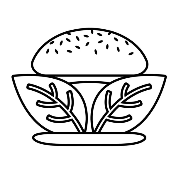 Más allá de la carne vector línea negra icono. Hamburguesa de origen vegetal. Hojas en lugar de chuleta de carne. Producto vegano hecho de plantas. — Archivo Imágenes Vectoriales