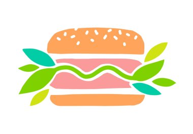 Et vegan vektör simgesi. Bitki bazlı hamburger. Et pirzolası yerine yeşil yapraklar. Bitkilerden yapılmış vejetaryen ürünü..