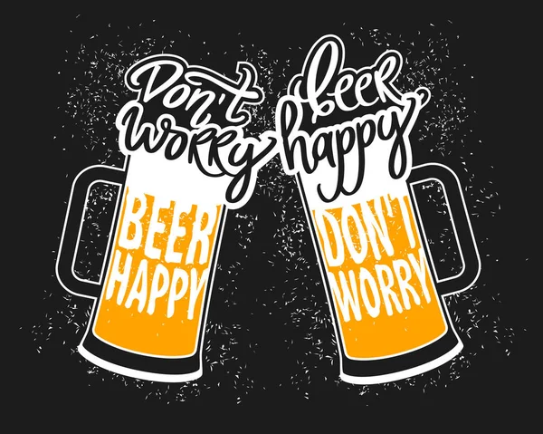 Μην ανησυχείτε μπύρα ευτυχής. διάνυσμα με κούπες. παλιά αφίσα. Γυαλιά. Διεθνής ετικέτα ημέρας μπύρας. Εικονίδιο Oktoberfest Αφρώδης μπύρα γιορτή στο μπαρ. — Διανυσματικό Αρχείο