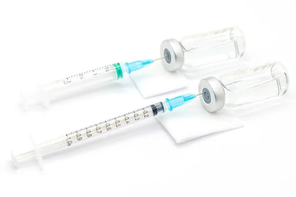 Medische Spuiten Naalden Voor Onderhuidse Injectie Een Marmeren Aanrecht Injectiespuit — Stockfoto