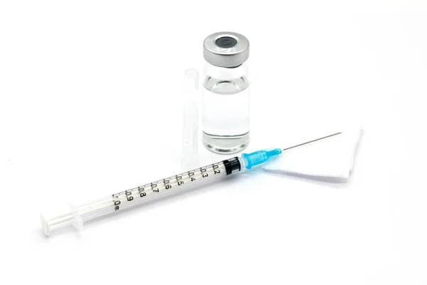Jeringa Médica Aguja Para Inyección Hipodérmica Vial Vacuna Una Encimera — Foto de Stock