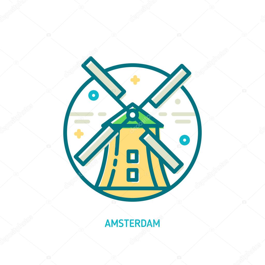 Trendy vector line windmill icon. Amsterdam, Netherlands