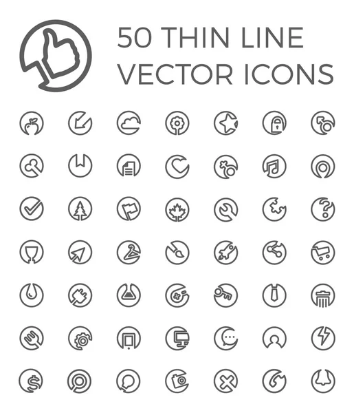 50 Vektor-Thin-Line-Symbole für Webdesign — Stockvektor