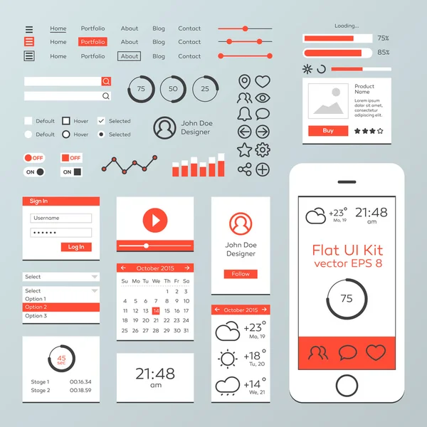 Kit de interfaz web móvil plana — Vector de stock