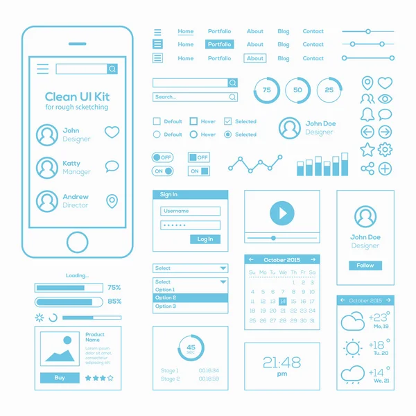 Clean Mobile Web UI Kit — Stock Vector