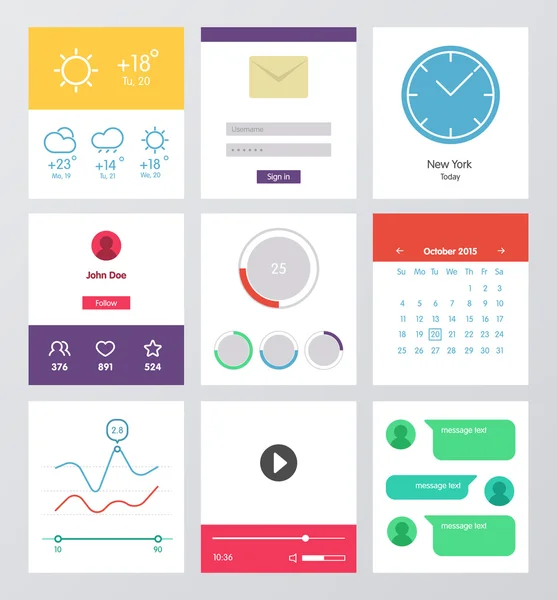 Set of flat design UI and UX elements — Stock Vector