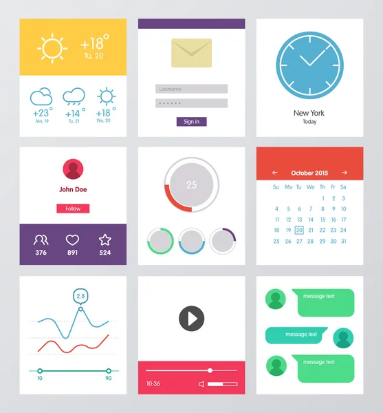 Zestaw elementów interfejsu użytkownika i ux Płaska konstrukcja — Wektor stockowy