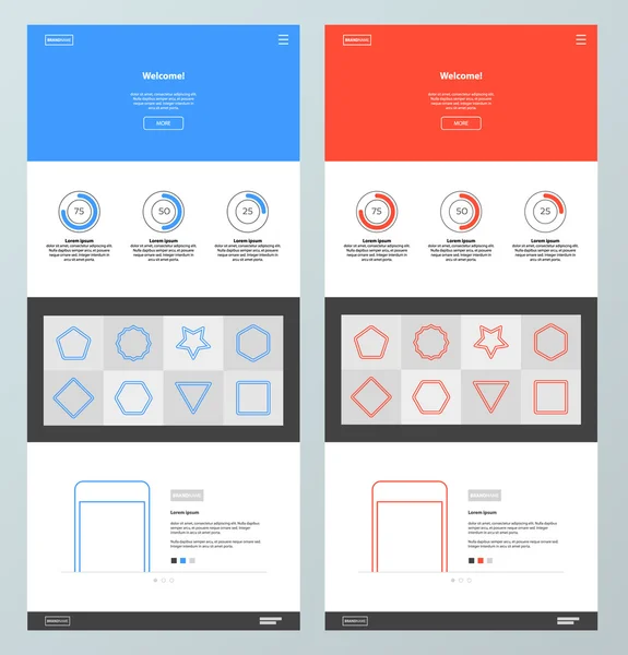Mavi ve kırmızı Web sitesi tasarım şablonu — Stok Vektör