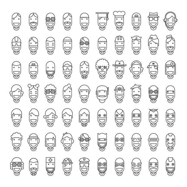 70 Happy Character People Icons — Stock Vector